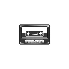 Original monochrome vector illustration. An icon of an old audio cassette in a vintage style.