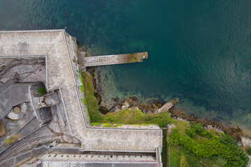 Foto aérea del Castillo de la Palma, Ferrol, ría de Pontevedra, fortaleza en plena playa