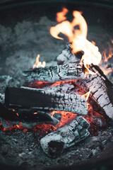Firewood burning on an open fire