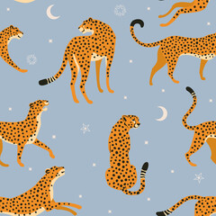 Abstract leopard pattern on Dreamy Celestial background. Vector seamless texture. Trendy Illustration. © Angelina Bambina