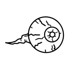 Creepy tense eyeball on vein Halloween linear vector icon in doodle sketch style
