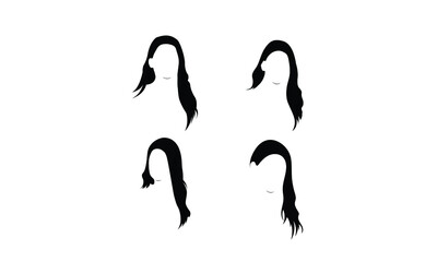 Set of hairstyles for women. Collection of black silhouettes of hairstyles for girls. Fashionable hairstyles.