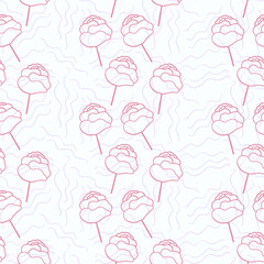 Abstract outlined flowers on wavy background. Seamless vector pattern.