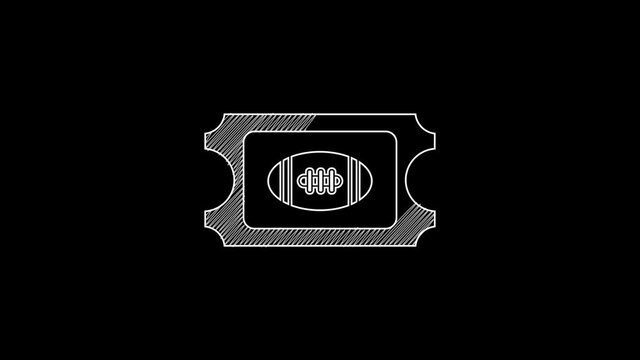 White line American Football ticket icon isolated on black background. 4K Video motion graphic animation