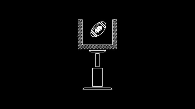 White line American football goal post and football ball icon isolated on black background. 4K Video motion graphic animation