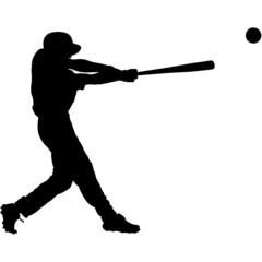 baseball game batter player, also known as batsman - batman in motion to hit a pitcher's ball with the bat when teeing off. detailed realistic silhouette