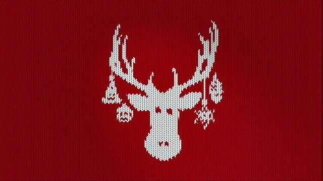 Ugly Christmas Sweater Seamless Animation. Moving White reindeer Red Background. Deer Symbol new year.