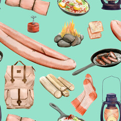 Forest camping seamless pattern. Perfect for cards, invitations, party, banners, baby shower, preschool and children room decoration.