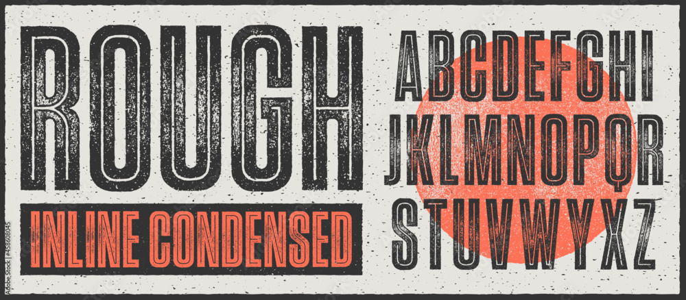 Fototapete rough inline condensed font. works well at small sizes. detailed individually textured characters wi