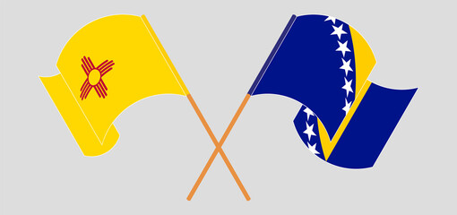 Crossed and waving flags of the State of New Mexico and Bosnia and Herzegovina