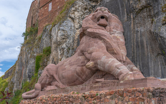 Belfort, France - 09 04 2021: The Lion of Bartholdi