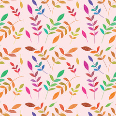 Beautiful colorful  leaves seamless pattern in minimal style  with different colors on light cream background. Great for textile, home décor, wallpaper,  greeting cards and scrapbooking 