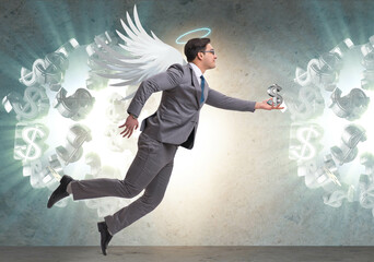 Angel investor concept with businessman with wings