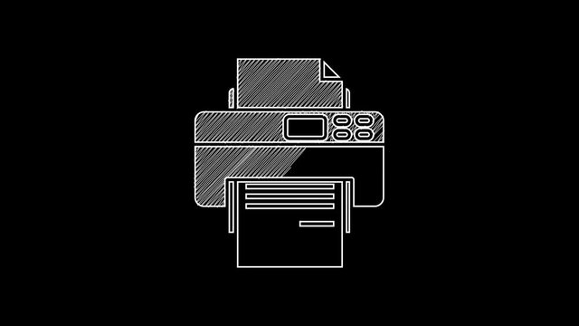 White line Printer icon isolated on black background. 4K Video motion graphic animation