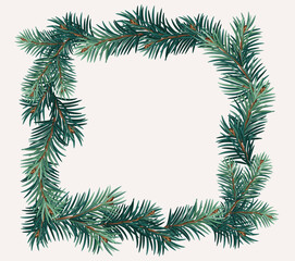 Vector Christmas square frame with pine tree brunches. Cristmas concept