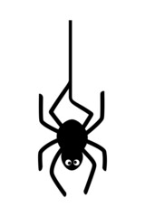 Silhouette of a spider hanging upside down on a web. Halloween. Vector illustration isolated on white background.
