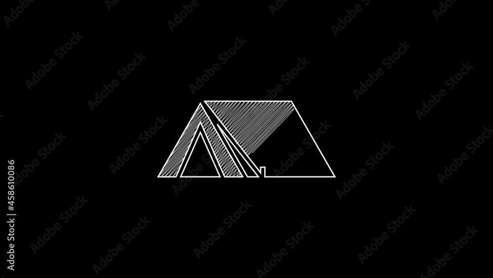 Poster white line tourist tent icon isolated on black background. camping symbol. 4k video motion graphic a