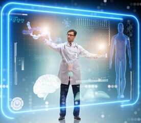 Doctor in futuristic medical concept pressing button