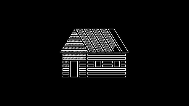 White line Farm house icon isolated on black background. 4K Video motion graphic animation