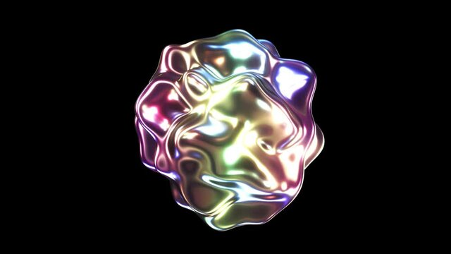 Realistic looping 3D animation of the abstract morphing liquid metal iridescent shining form rendered in UHD with alpha matte