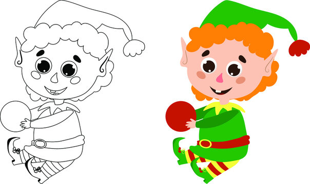 vector coloring book cute christmas elf