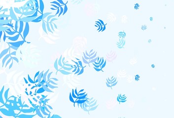 Light Blue, Red vector doodle layout with leaves.