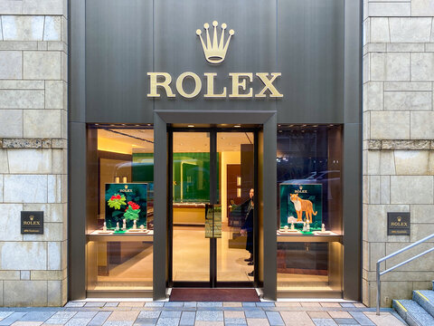 Tokyo, Japan - 23 November 2019: Rolex store sign at Ginza district in Tokyo, Japan.