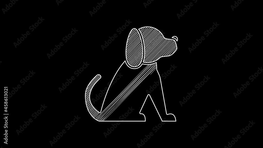 Sticker White line Dog icon isolated on black background. 4K Video motion graphic animation