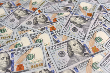 Background from 100 US dollar bills close-up. Money background. Banking and financial concept