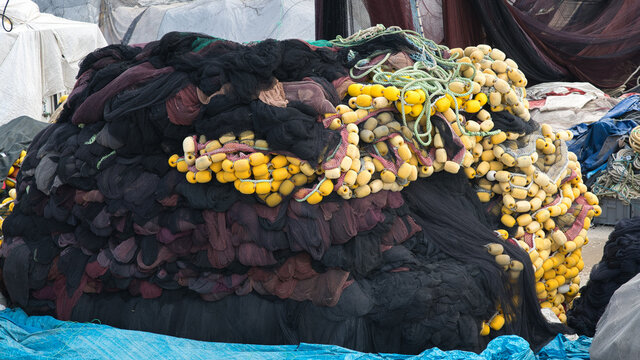 Pile of fishing net in Rumeli Feneri Ship Port in Sariyer district.