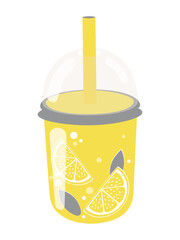 Lemonade in a glass with fresh lemon wedges isolated on a white background. The trend colors of 2021 are yellow and gray. 