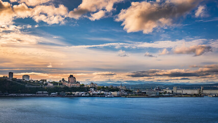 old Quebec City, with the Chateau Frontenac at sunset, seen from the St. Lawrence River