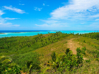 Fototapeta na wymiar Landscape of Aitutaki, cook Islands, view from Maunga Pu hill.