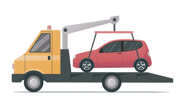 Tow truck concept. Colored flat illustration. Isolated on white background.