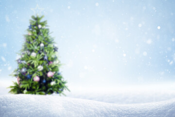 snowdrift and defocus christmas tree, christmas background