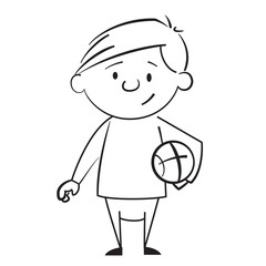 childrens drawing boy with ball vector black and white illustrations