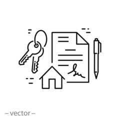 estate contract icon, assistance home rent or sale, broker service, document signature, agreement review buyer, ​thin line symbol - editable stroke vector illustration
