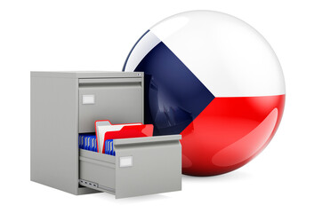Database in Czech Republic, concept. Folders in filing cabinet with Czech flag, 3D rendering
