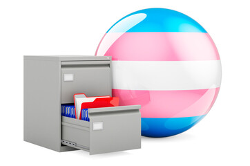 Folders in filing cabinet with transgender flag, 3D rendering
