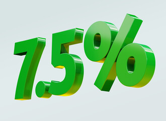 Green 7.5 percent glossy sign. Isolated over white background 3d