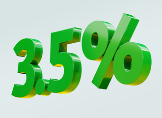 Green 3.5 percent glossy sign. Isolated over white background 3d