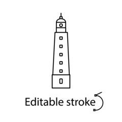 Lighthouse outline icon. Customizable linear contour symbol. Editable stroke. Isolated vector illustration