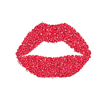 Lip print, red lipstick in sequins and rhinestones.