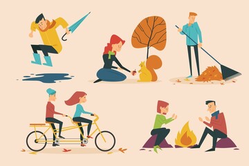  people autumn park vector design illustration