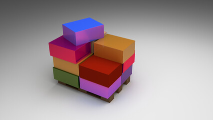 Obraz premium Colored cartons on an industrial pallet, original 3d rendering