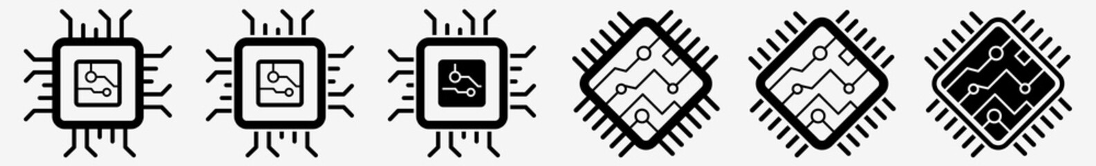 Microchip Icon Computer Microchip Set | Microchips Icon Chipset Vector Illustration Logo | Micro Chip CPU Icon Isolated Mobile Microchip Processor Collection
