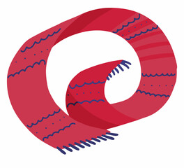 Scarf, winter accessory. Colored cartoon doodle of clothes. Hand drawn vector illustration. Single drawing isolated on white background. Element for design, print, sticker, card, decor, wrap.