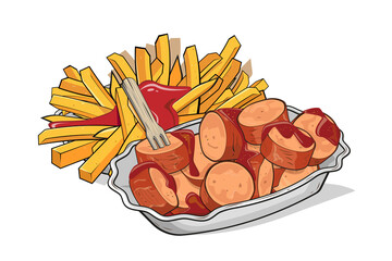 german currywurst with french fries - 458622055