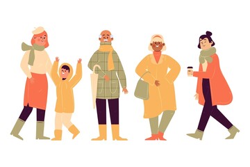 people wearing autumn clothes vector design illustration