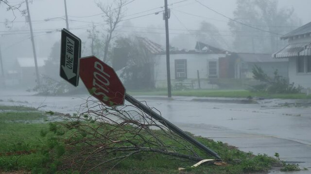 Hurricane Ida Ravages Houma, LA USA As A Category 4 Storm On August 29, 2021